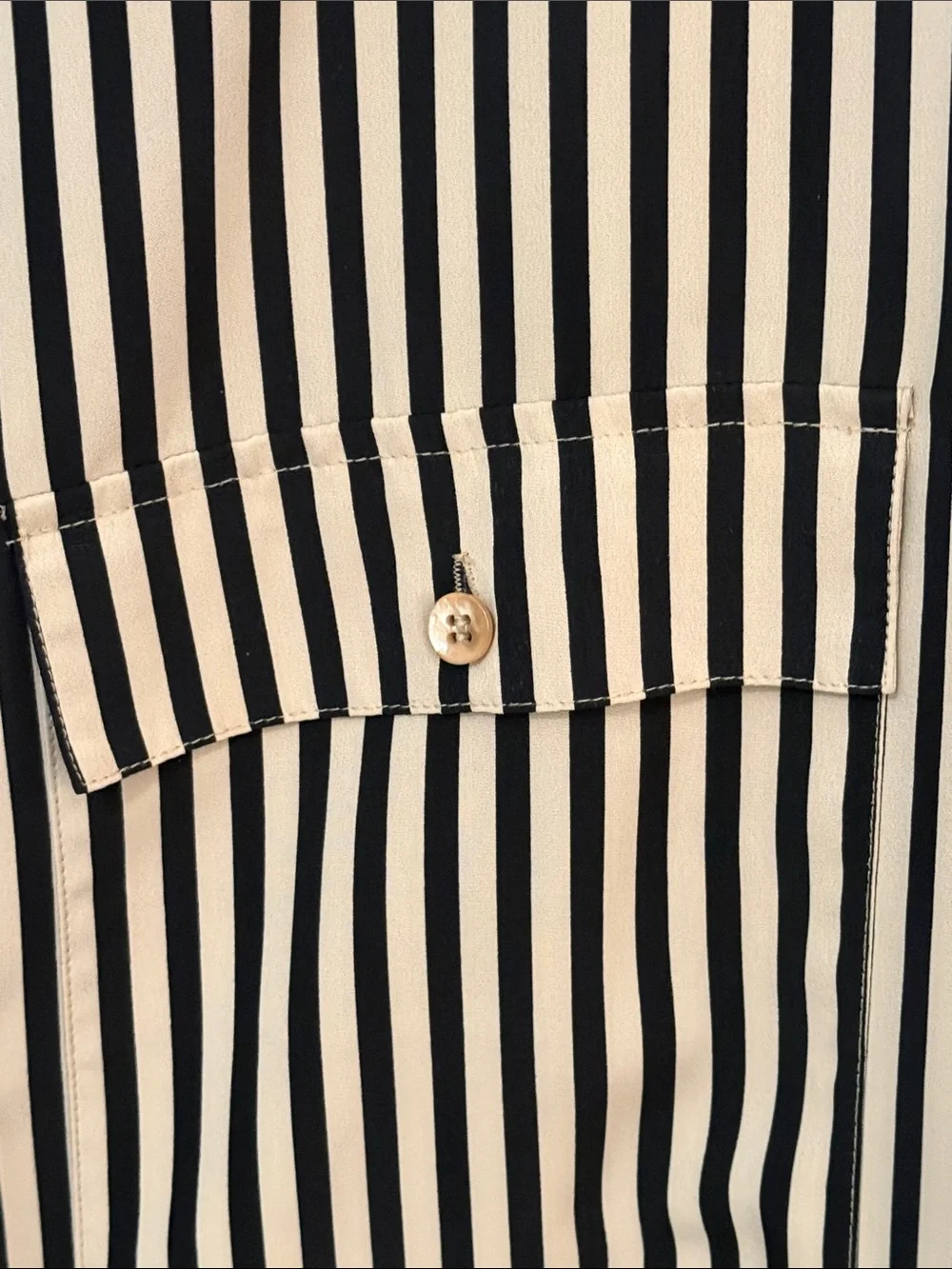 Alfred Dunner Black and Cream Vertical Stripe Button-Front Shirt - Picture 4 of 5